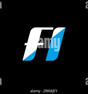 FI letter logo design on black background. FI creative initials letter logo concept. fi icon design. FI white and blue letter icon design on black bac Stock Vector