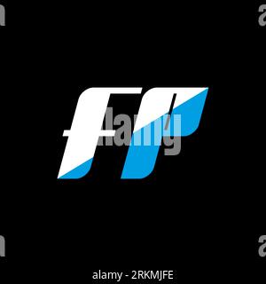 FP letter logo design on black background. FP creative initials letter logo concept. fp icon design. FP white and blue letter icon design on black bac Stock Vector