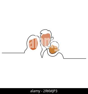 Continuous one single line of mother, father and their son isolated on white background. Stock Vector