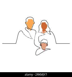 Continuous one single line of mother, father and their son isolated on white background. Stock Vector