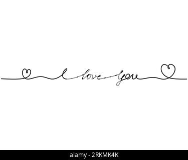 One continuous single line of I love you word lettering. Hand written for day of love isolated on white background. Stock Vector