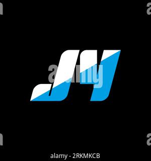 JY letter logo design on black background. JY creative initials letter logo concept. jy icon design. JY white and blue letter icon design on black bac Stock Vector