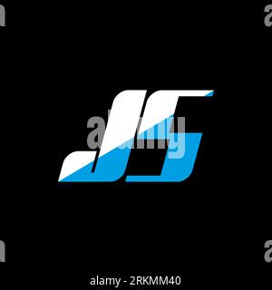 JS letter logo design on black background. JS creative initials letter logo concept. js icon design. JS white and blue letter icon design on black bac Stock Vector
