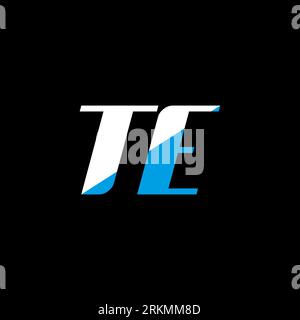 TE letter logo design on black background. TE creative initials letter logo concept. TE icon design. TE white and blue letter icon design on black bac Stock Vector