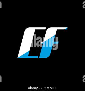 CF letter logo design on black background. CF creative initials letter logo concept. cf icon design. CF white and blue letter icon design on black bac Stock Vector