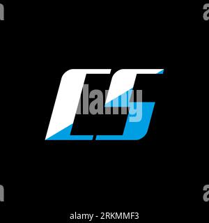 CS letter logo design on black background. CS creative initials letter logo concept. cs icon design. CS white and blue letter icon design on black bac Stock Vector
