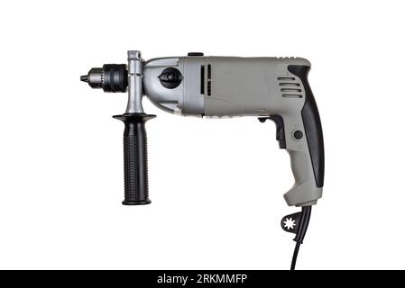 Hand drill isolated on white background. Manual power tool. Old hand drill. Stock Photo