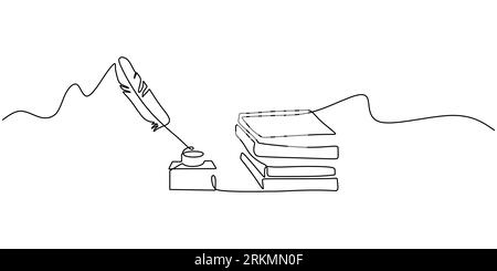 Continuous one single line of pen and book isolated on white background for studying stuff. Stock Vector