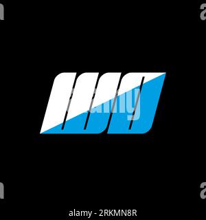 WO letter logo design on black background. WO creative initials letter logo concept. WO icon design. WO white and blue letter icon design on black bac Stock Vector