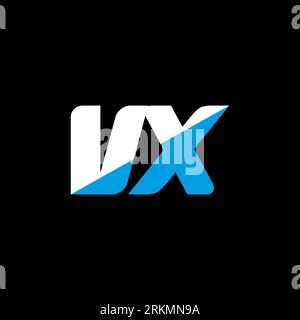 VX letter logo design on black background. VX creative initials letter logo concept. VX icon design. VX white and blue letter icon design on black bac Stock Vector