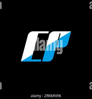 CP letter logo design on black background. CP creative initials letter logo concept. cp icon design. CP white and blue letter icon design on black bac Stock Vector