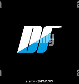 DF letter logo design on black background. DF creative initials letter logo concept. df icon design. DF white and blue letter icon design on black bac Stock Vector