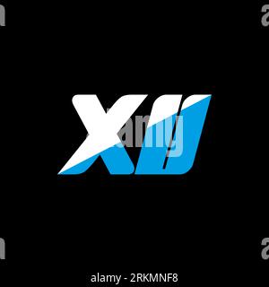 XU letter logo design on black background. XU creative initials letter logo concept. XU icon design. XU white and blue letter icon design on black bac Stock Vector