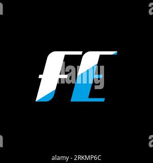 FE letter logo design on black background. FE creative initials letter logo concept. fe icon design. FE white and blue letter icon design on black bac Stock Vector