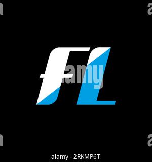 FL letter logo design on black background. FL creative initials letter logo concept. fl icon design. FL white and blue letter icon design on black bac Stock Vector