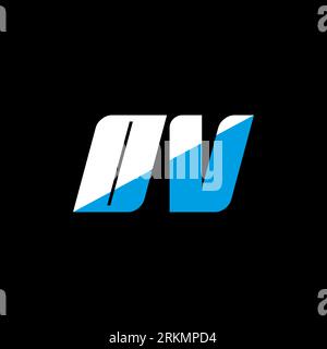 OV letter logo design on black background. OV creative initials letter logo concept. OV icon design. OV white and blue letter icon design on black bac Stock Vector