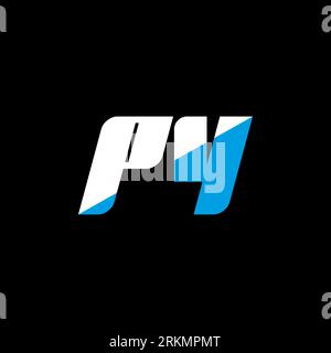 PY letter logo design on black background. PY creative initials letter logo concept. PY icon design. PY white and blue letter icon design on black bac Stock Vector