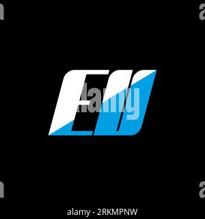 EU letter logo design on black background. EU creative initials letter logo concept. eu icon design. EU white and blue letter icon design on black bac Stock Vector