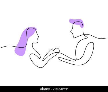 One continuous single line of Boy giving flowers to his girlfriend for valentine day isolated on white background. Stock Vector
