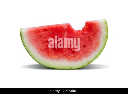 Sliced watermelon with a bite isolated on a white background. Stock Photo