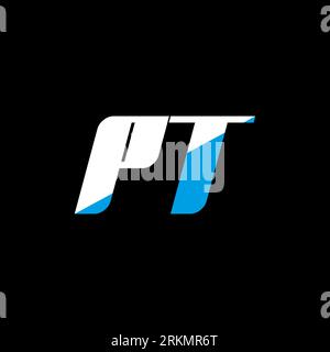 PT letter logo design on black background. PT creative initials letter logo concept. PT icon design. PT white and blue letter icon design on black bac Stock Vector
