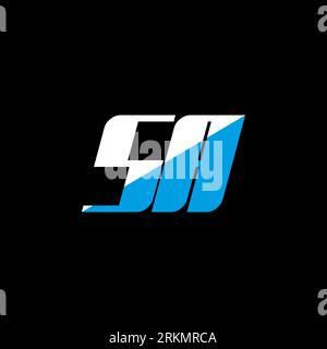 SA letter logo design on black background. SA creative initials letter logo concept. SA icon design. SA white and blue letter icon design on black bac Stock Vector