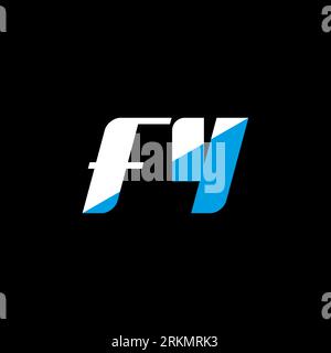 FY letter logo design on black background. FY creative initials letter logo concept. fy icon design. FY white and blue letter icon design on black bac Stock Vector