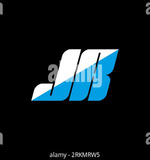 JR letter logo design on black background. JR creative initials letter logo concept. jr icon design. JR white and blue letter icon design on black bac Stock Vector