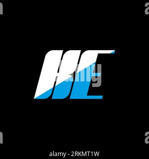 KE letter logo design on black background. KE creative initials letter logo concept. KE icon design. KE white and blue letter icon design on black bac Stock Vector