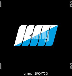 KM letter logo design on black background. KM creative initials letter logo concept. KM icon design. KM white and blue letter icon design on black bac Stock Vector
