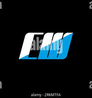 CW letter logo design on black background. CW creative initials letter logo concept. cw icon design. CW white and blue letter icon design on black bac Stock Vector