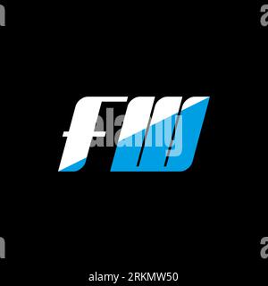FW letter logo design on black background. FW creative initials letter logo concept. fw icon design. FW white and blue letter icon design on black bac Stock Vector