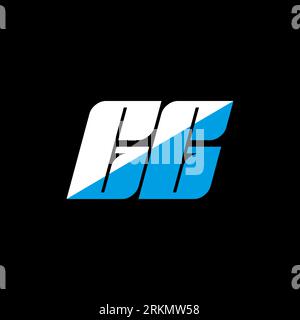 GG letter logo design on black background. GG creative initials letter logo concept. gg icon design. GG white and blue letter icon design on black bac Stock Vector