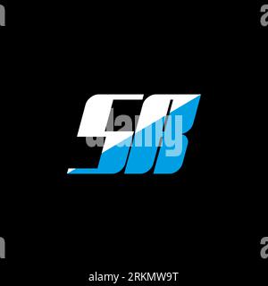 SR letter logo design on black background. SR creative initials letter logo concept. SR icon design. SR white and blue letter icon design on black bac Stock Vector