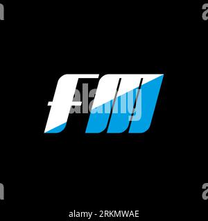 FM letter logo design on black background. FM creative initials letter logo concept. fm icon design. FM white and blue letter icon design on black bac Stock Vector