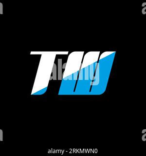 TW letter logo design on black background. TW creative initials letter logo concept. TW icon design. TW white and blue letter icon design on black bac Stock Vector