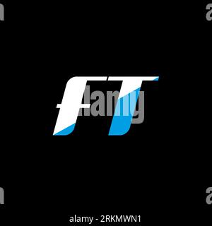 FT letter logo design on black background. FT creative initials letter logo concept. ft icon design. FT white and blue letter icon design on black bac Stock Vector