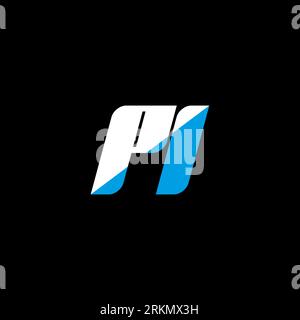 PI letter logo design on black background. PI creative initials letter logo concept. PI icon design. PI white and blue letter icon design on black bac Stock Vector