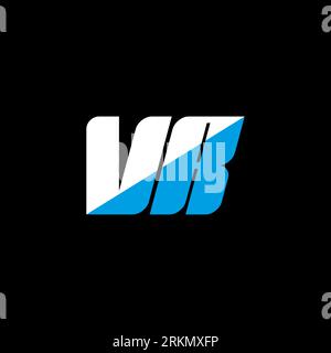 VR letter logo design on black background. VR creative initials letter logo concept. VR icon design. VR white and blue letter icon design on black bac Stock Vector