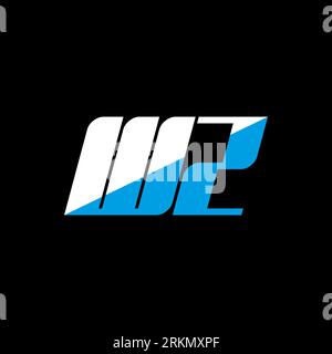 WZ letter logo design on black background. WZ creative initials letter logo concept. WZ icon design. WZ white and blue letter icon design on black bac Stock Vector