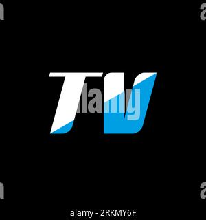TV letter logo design on black background. TV creative initials letter logo concept. TV icon design. TV white and blue letter icon design on black bac Stock Vector