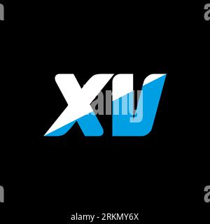 XV letter logo design on black background. XV creative initials letter logo concept. XV icon design. XV white and blue letter icon design on black bac Stock Vector