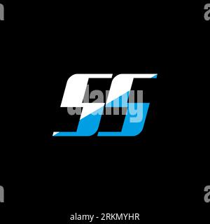 SS letter logo design on black background. SS creative initials letter logo concept. SS icon design. SS white and blue letter icon design on black bac Stock Vector