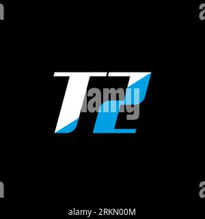 TZ letter logo design on black background. TZ creative initials letter logo concept. TZ icon design. TZ white and blue letter icon design on black bac Stock Vector