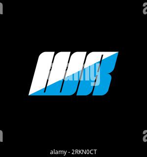WR letter logo design on black background. WR creative initials letter logo concept. WR icon design. WR white and blue letter icon design on black bac Stock Vector