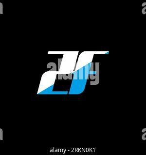 ZF letter logo design on black background. ZF creative initials letter logo concept. ZF icon design. ZF white and blue letter icon design on black bac Stock Vector