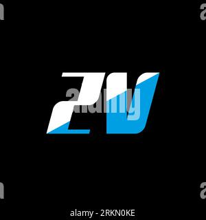 ZV letter logo design on black background. ZV creative initials letter logo concept. ZV icon design. ZV white and blue letter icon design on black bac Stock Vector