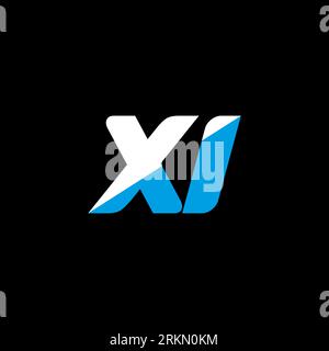 XI letter logo design on black background. XI creative initials letter logo concept. XI icon design. XI white and blue letter icon design on black bac Stock Vector