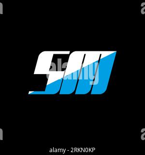 SM letter logo design on black background. SM creative initials letter logo concept. SM icon design. SM white and blue letter icon design on black bac Stock Vector