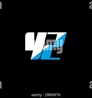 YZ letter logo design on black background. YZ creative initials letter logo concept. YZ icon design. YZ white and blue letter icon design on black bac Stock Vector